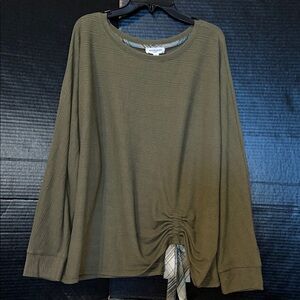 Westbound Olive Green Ruched Women's Blouse